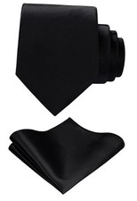 TIE G Solid Satin Woven dyed Color Formal Necktie and Pocket Square Sets Black