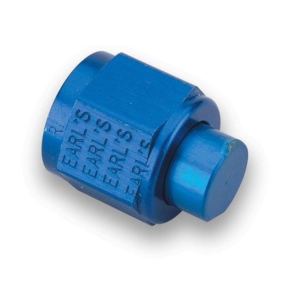 Earls 992908ERL, One Fitting 8 AN Cap Aluminum Blue Hex Anodized Performance
