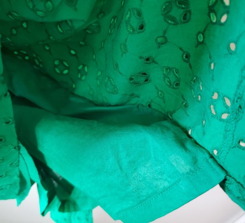 J Crew Kelly Green Eyelet Sleeveless Midi Dress Pockets Button Front Slip Lined - Picture 6 of 11