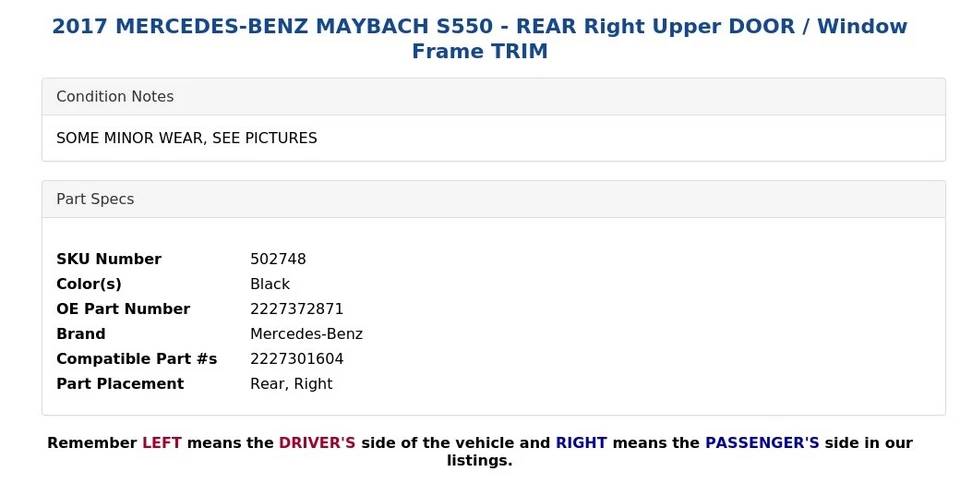 Mercedes-Benz Maybach S550 2017 - puerta superior derecha trasera/marco de ventana moldura Foto 4 de 4