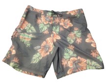 ROUNDTREE YORKE Gray Tropical BOARD SHORTS SIZE 2XB Elastic Waist SWIMWEAR