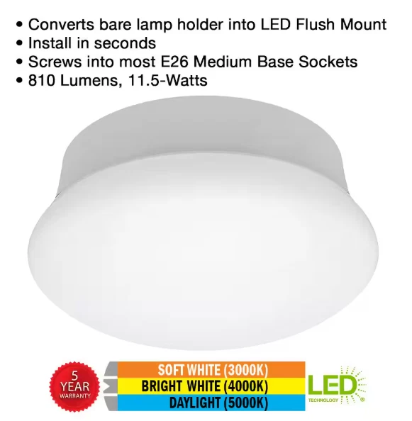 Commercial Electric Spin Light CCT LED Ceiling Light w/ Mounting Plate 7" - Image 3 of 4