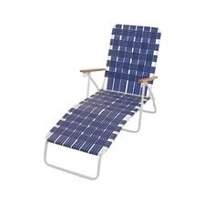 RIO Brands Web Chaise Lounge, High Back White Steel Frame & Blue Web