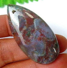 46x23x6mm Natural Green and Red Indian Agate Teardrop Pendant Bead BV67075