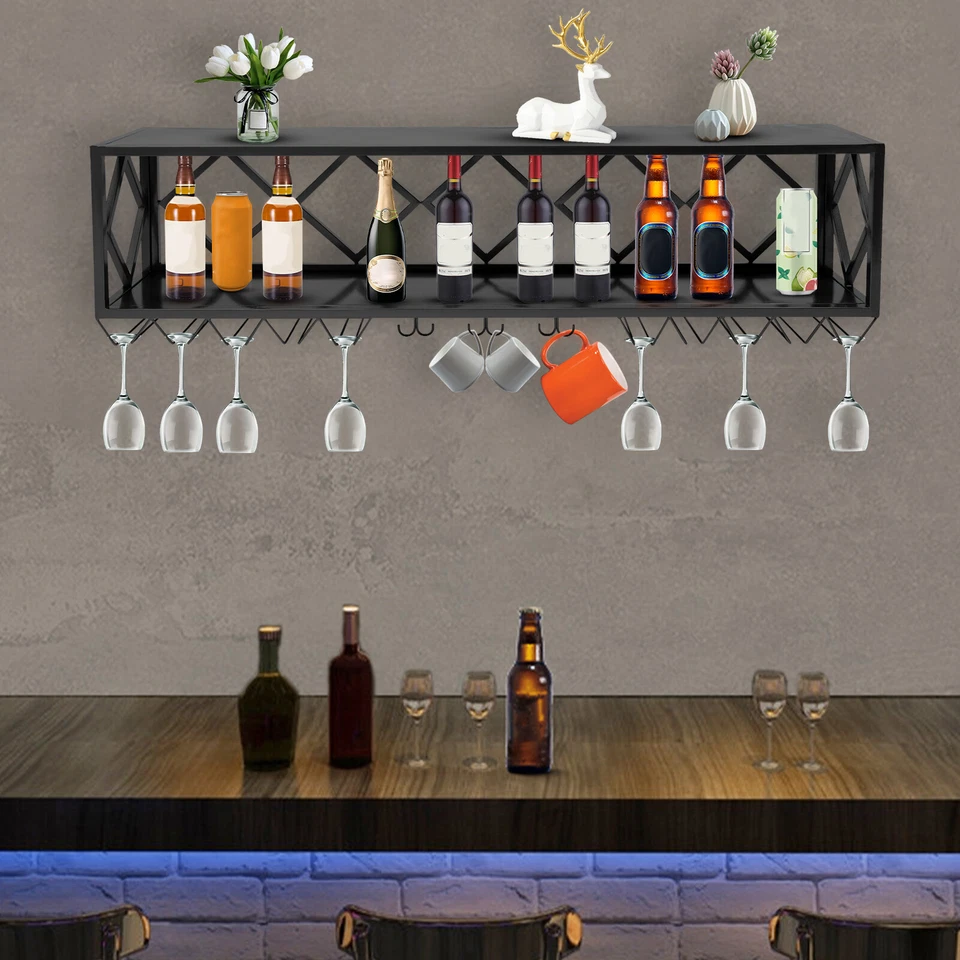 Wall Mounted Wine Rack Bottle Glass Holder Bar Accessory Storage Shelf Brand New - Image 4 of 4