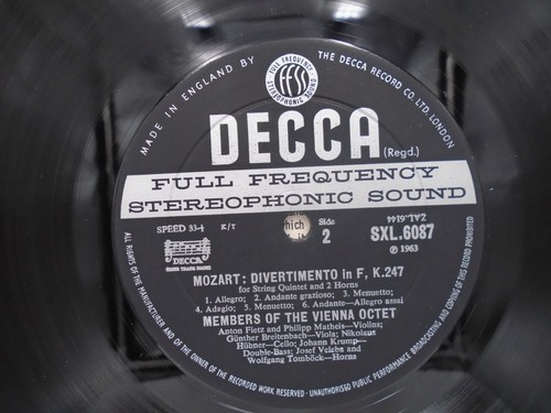 SXL 6087 DECCA Vienna Octet Boskovsky Mozart Clarinet Quintet Divertime Mint - Picture 3 of 3