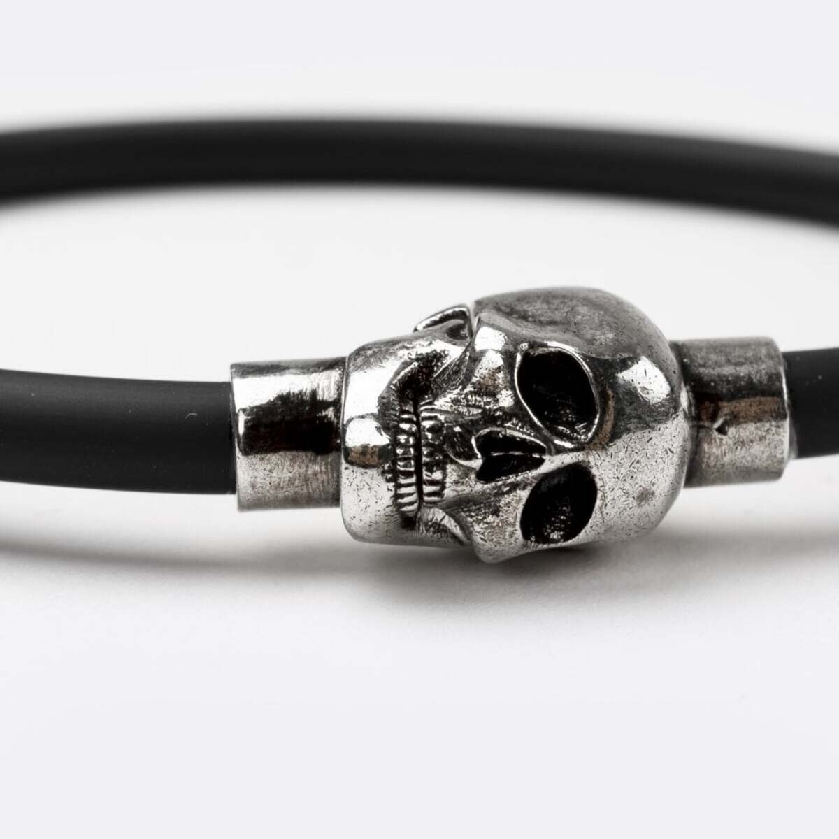 ALEXANDER McQUEEN 'Skull Rubber Cord Bracelet' Black/Antique