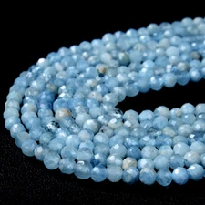 3-4MM Natural Aquamarine Gemstone Grd AAA Micro Faceted Round Loose Beads (P46)