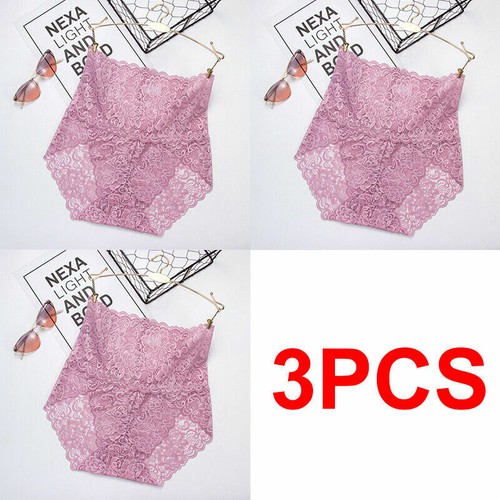 Women Lace Panties 3Pack Plus Size Female Underwear High Waist Knicker Lingerie - Picture 8 of 26