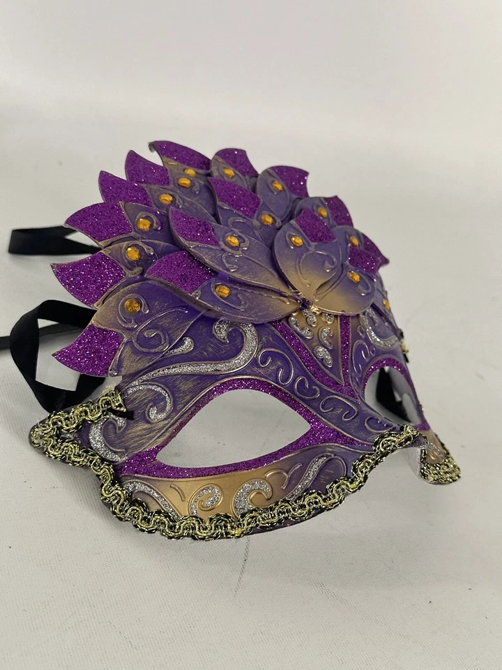 Hand Printed Venetian Mascarade Full Face Mask Made in Italy Venezia Maradi Gras - Image 2 of 4