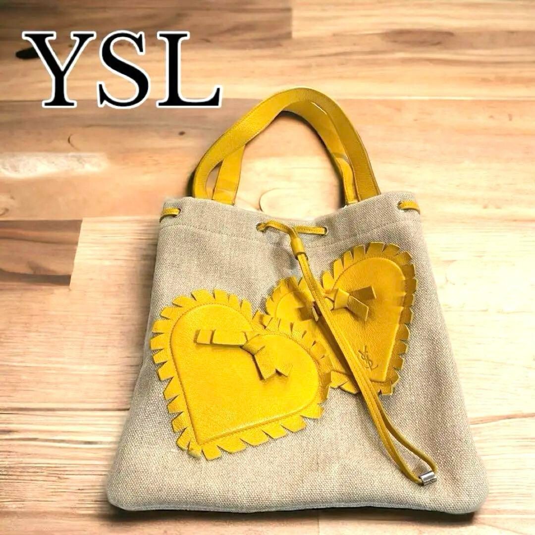 Borsa donna Yves Saint Laurent tote bag a mano con coulisse beige giallo cuore donna