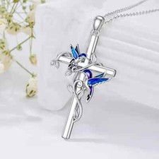 Fashion Necklace Pendant Hummingbird Cross Jewelry Gift Men & Women Silver Color