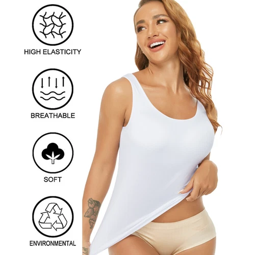 TANK TOP Womens Stretch Long Workout Fitness Sport Yoga Built in Bra Basic Top - Picture 3 of 61