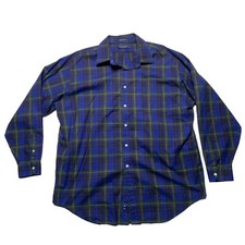 Daniel Cremieux Classic Fit Button Front Shirt Mens Size XL Plaid Blue Green