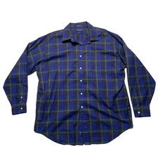Daniel Cremieux Classic Fit Button Front Shirt Mens Size XL Plaid Blue Green