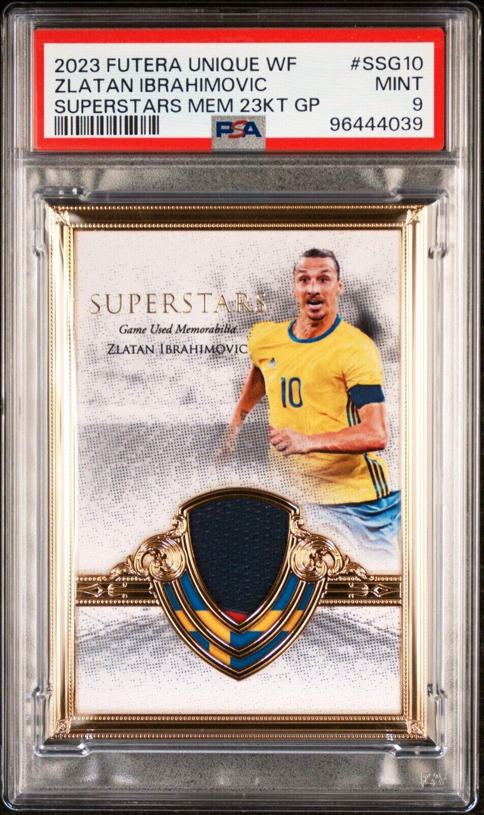 2023 Futera Unique Zlatan Ibrahimovic 1/10 23KT Gold Frame Jersey Patch GU PSA 9