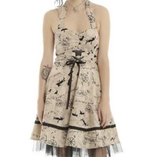 Hot Topic x Disney Womens XS Tan Peter Pan Rockabilly Corset Tutu Halter Dress