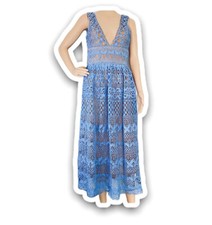 Boohoo Exclusive Womens Dress Size UK 6 Blue Crochet Lace Midi Laser Cut Detail