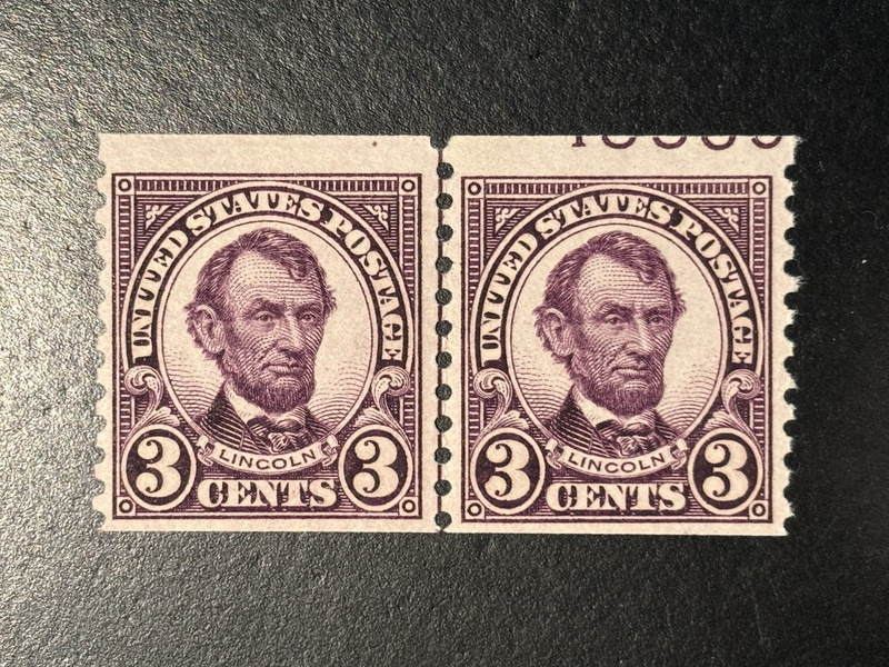 2 US STAMPS Scott # 600 3c Lincoln Line Coil Pair  MINT NH SEE IMAGES! 