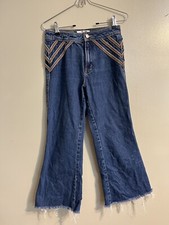 We The Free Womens Flare Embroidered Cotton Blue Crop Jeans Size 25