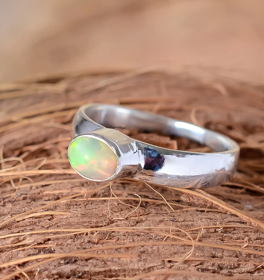 Ethioplan Fire Opal Gemstone 925 Sterling Silver Man & Women Jewelry Simple Ring - Image 2 of 4