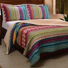 Quilt Set 100 Cotton with Shams Boho 3 Piece Full/Queen Size Printed Chevron