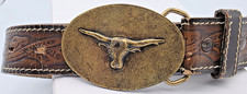 Boys Girls Kids Size 20-22 Western Tooled Belt w/Long Horn Buckle 23 inches long