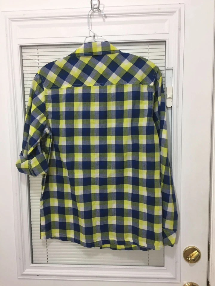 Camisa de manga larga a cuadros French Toast para niños jóvenes talla XL azul y amarillo RN 13706 Foto 2 de 4