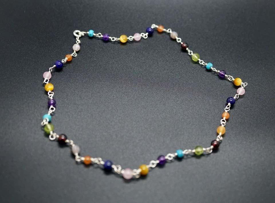 Gargantilla collar de cadena con dije de múltiples gemas de plata de ley hecha a mano granate amatista  Foto 3 de 4