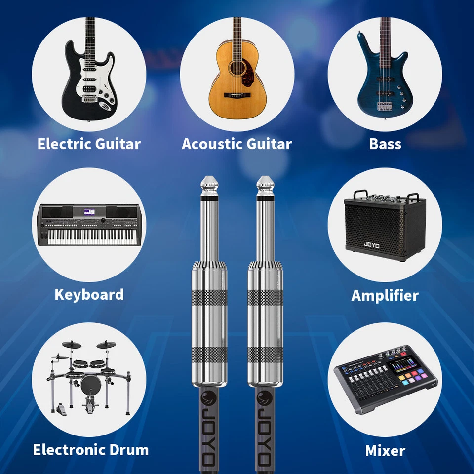 Cable de guitarra JOYO 15 pies 4,5 m cable de amplificador para guitarra eléctrica instrumentos de bajo negro Foto 3 de 4