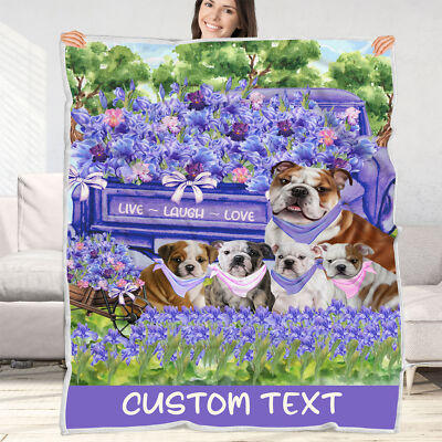 Bulldog Blanket Personalized Throw Woven Fleece Sherpa Many Designs NWT