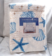 Brand New Caribbean Joe "Shell Notes" Coastal Seashells 3-Piece King Quilt Set