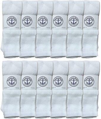 Yacht & Smith 32 Inch Men's Long Tube Socks, Cotton Socks Size 13-16 (White, 12)
