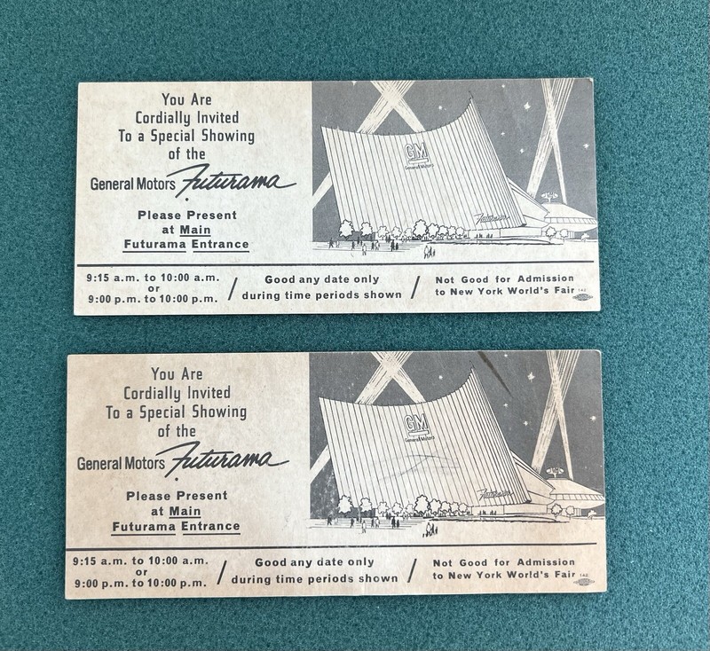 VTG. Original Tickets General Motors Futurama Exhibit 1965 New York Worlds Fair.