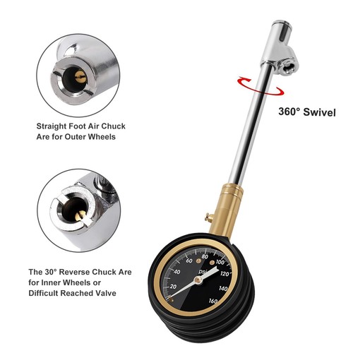 ATsafepro Dual Head Heavy Duty Truck Tire Pressure Gauge 160PSI Glow in The Dark - Picture 2 of 12