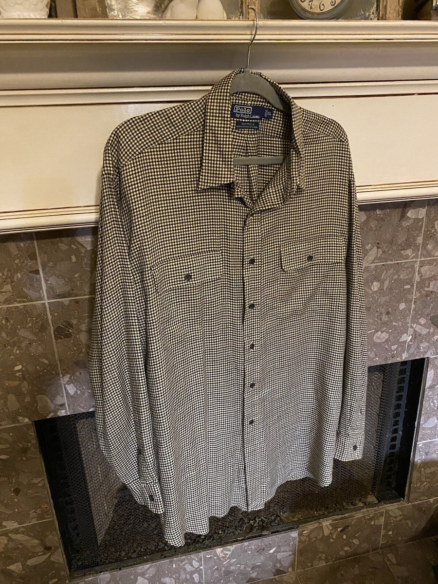 Polo Ralph Lauren Shirt Vintage Whitfield Viscose Wool Blend Plaid  