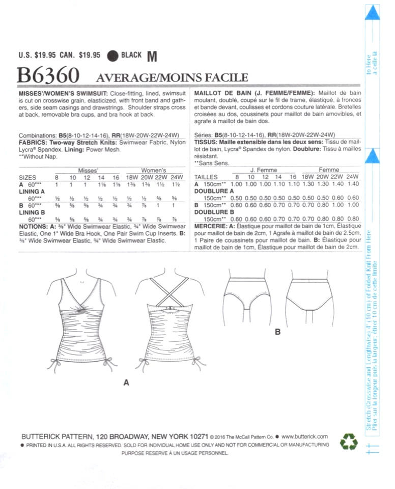 Tankini Swimsuit Butterick Sewing Pattern B6360 Lisette Sizes 8 to 16 - Image 2 of 2