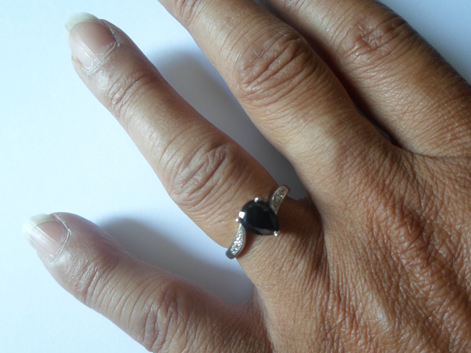 solid silver ring, onyx drop, zirconium outline, … - image 2