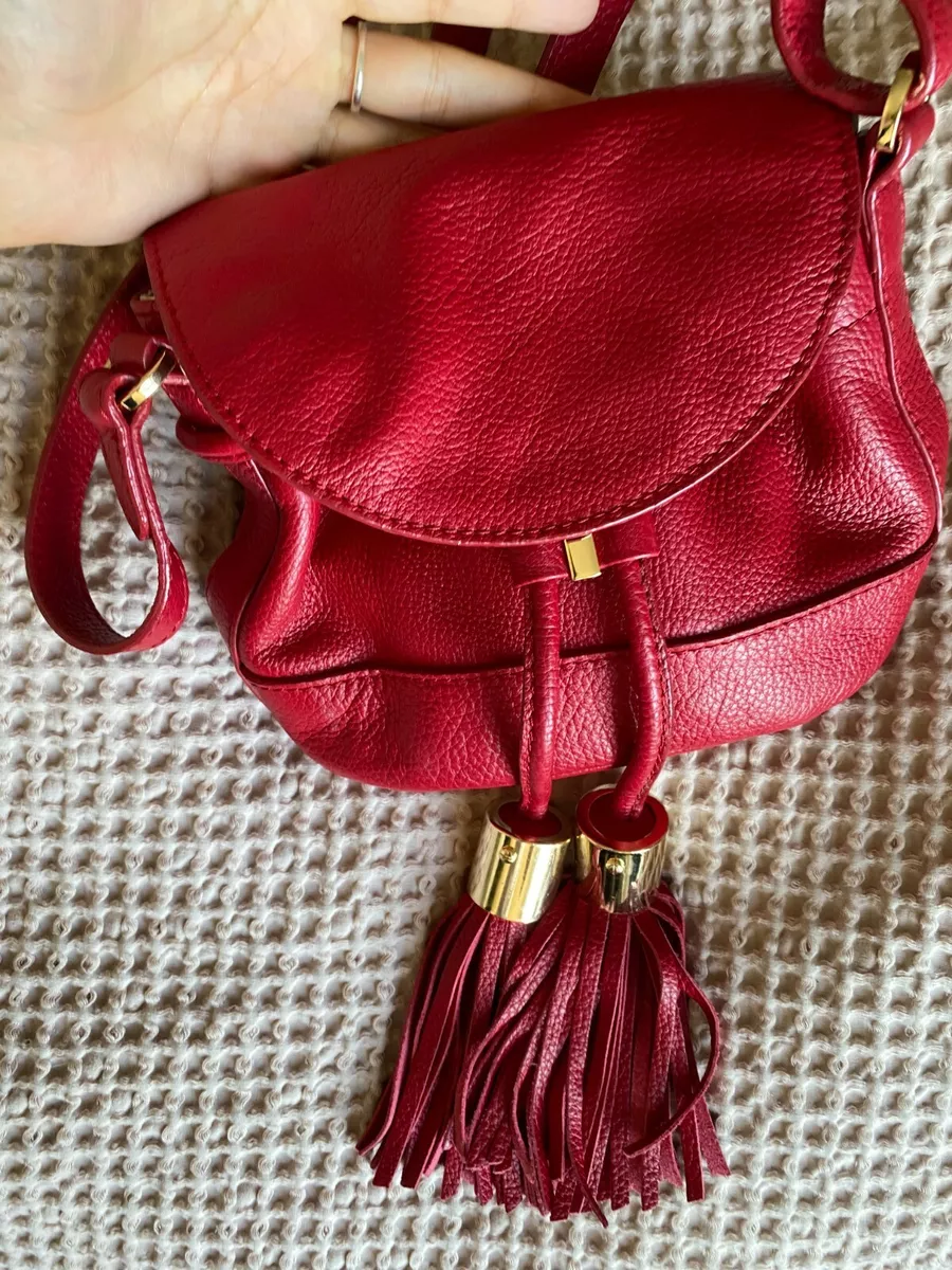 Authentic See by Chloe Red Tassel Bucket Drawstring Crossbody Bag Purse
