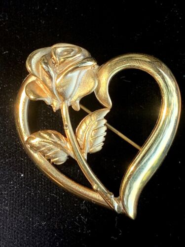 Princess Diana Memorial Heart Rose Brooch Pin Gol… - image 1