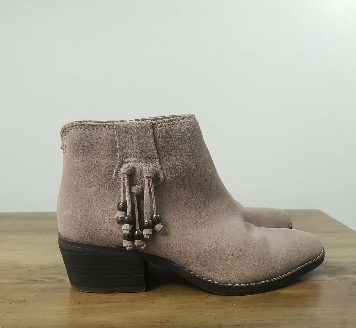 Taupe booties top low heel