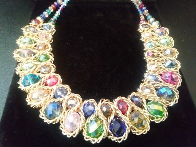 14K GOLD CLAD LAB CREATED COLOR DIAMOND BEAD CLEOPATRA NECKLACE 16-20IN + BONUS