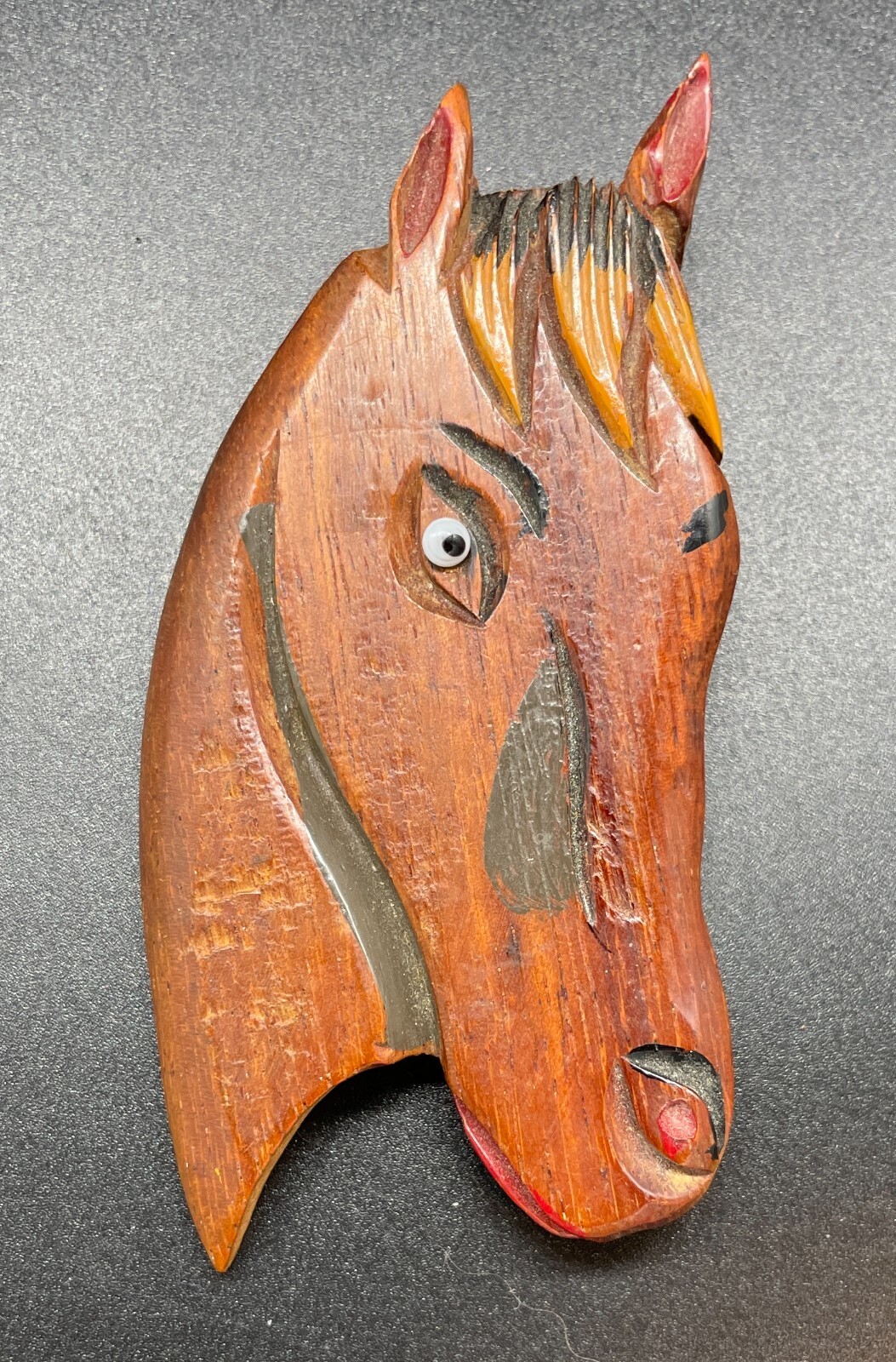 Kitchy, midcentury, carved, wooden horse head figura… Gem