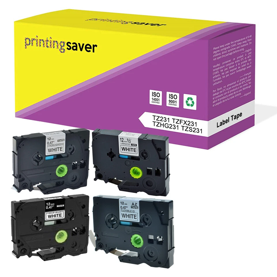 PRINTING SAVER LABEL TAPE fits BROTHER 12mm x 8m FLEXIBLE STRONG ADHESIVE HIGH GRADE