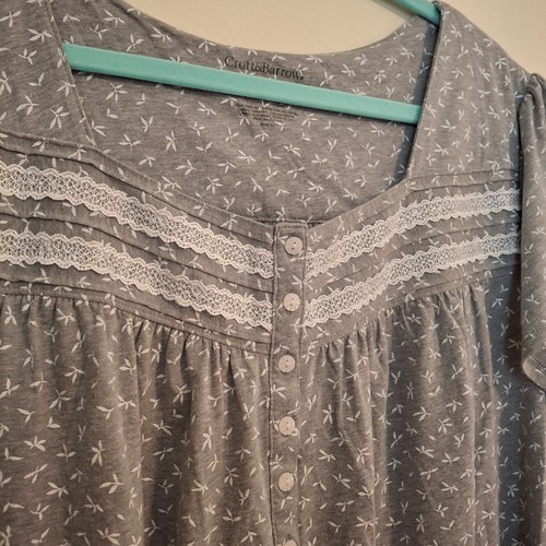Womens S/S Long Nightgown Croft & Barrow Grey Leaf Cotton Blend Knit Size 2X - Picture 2 of 7