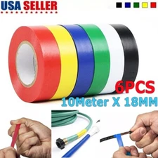 Multi Colored Electrical Tape 0.7" Wide 32 Feet 10 Meters Per roll USA (6 Pack)