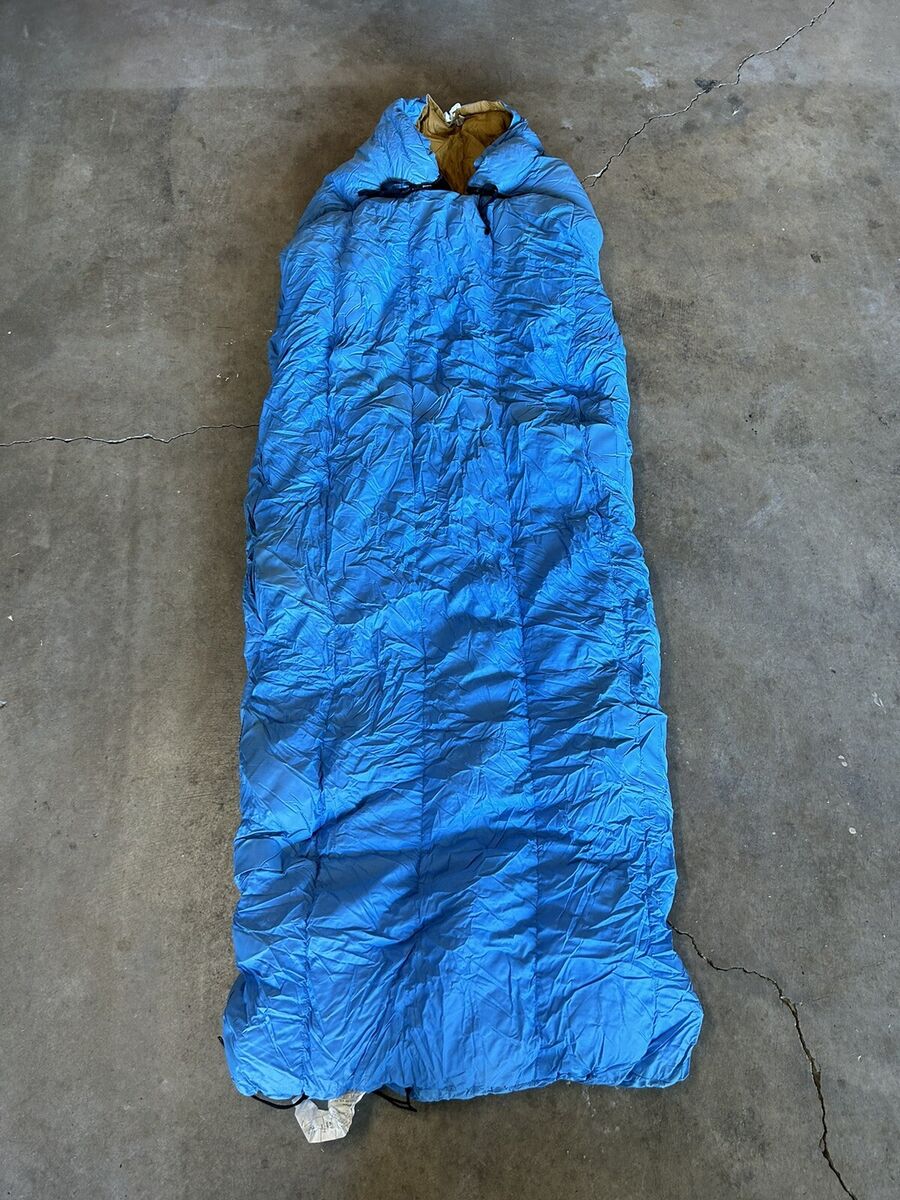 Vintage Eddie Bauer 70s Goose Down Blue Gold Sleeping WITH Vintage Eddie Bauer 70s Goose Down Blue Gold Sleeping WITH