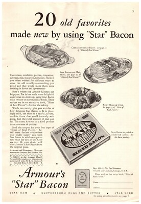 1929 Armour's Star Bacon Vintage Print Ad Old Favorites Made New