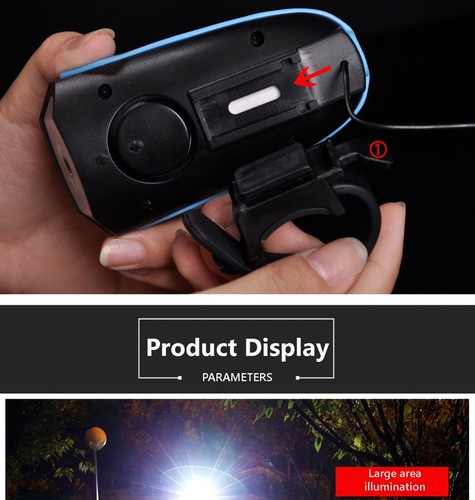 Ultra Bright Bike Light with Horn Bicycle Front Headlight with Bell for Mountain - Bild 14 von 24
