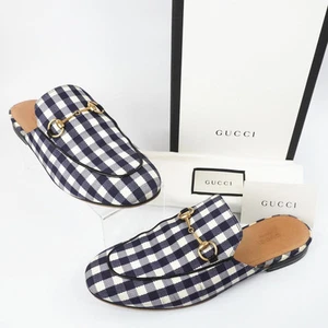 Chaussures plates Gucci Princetown Horsebit tissu bleu/blanc femme US 7,5 occasion /+ /Us